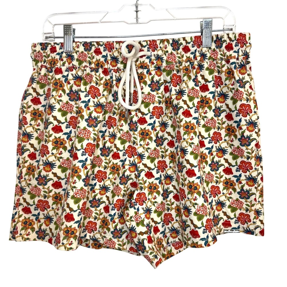 Caye Collection Floral Drawstring Shorts Cream Red XL Tropical Vacation Summer